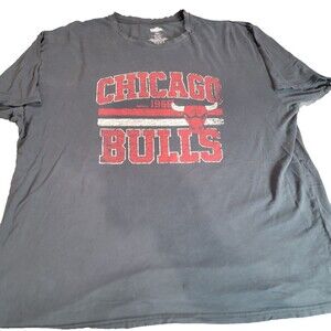 NBA gray Chicago Bulls 2XL T-shirt a distressed graphic logo and crew neck.